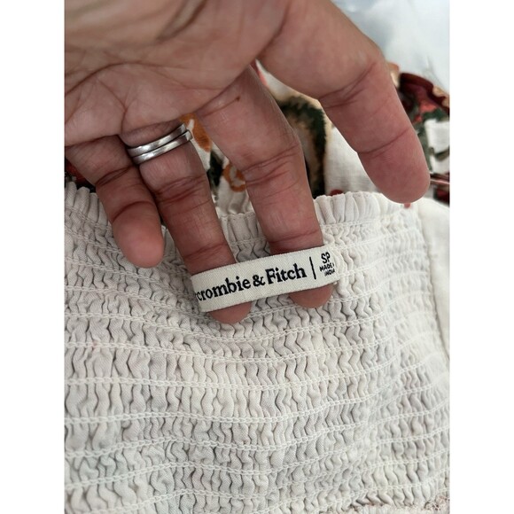 Abercrombie & Fitch Floral Linen Dress SP Buttons Plunge Neck Smocked Boho Maxi - Picture 10 of 13